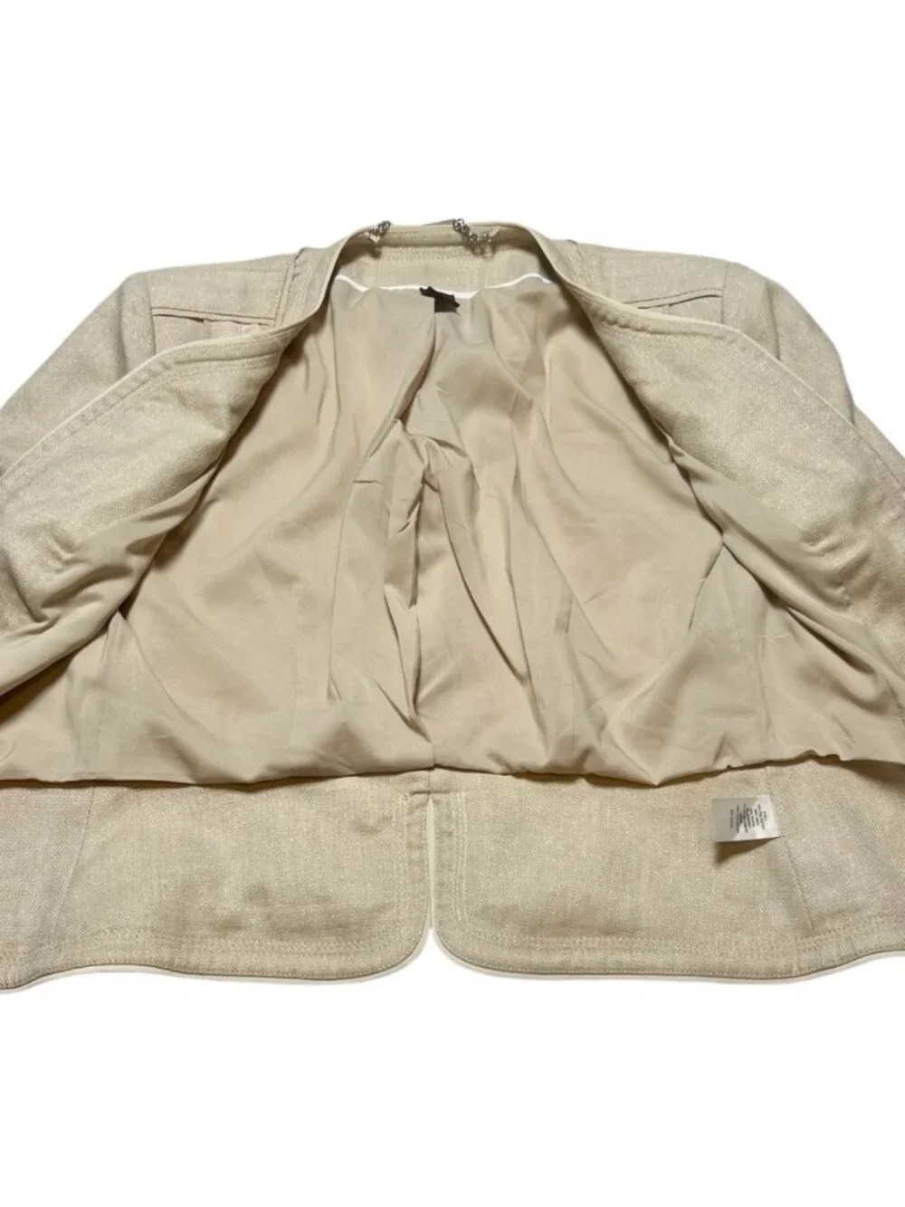 White House Black Market tan sparkle ¾ sleeve linen blend blazer size 2